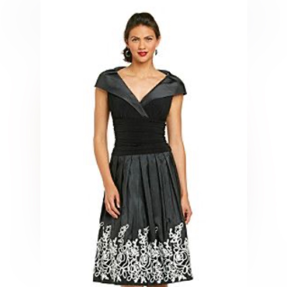 Embroidered Roses Elegant Black and White Women's Dress